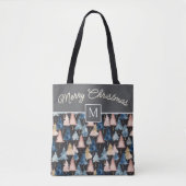 Elegante feestelijke bomen Vrolijk kerstmonogram Tote Bag (Voorkant)