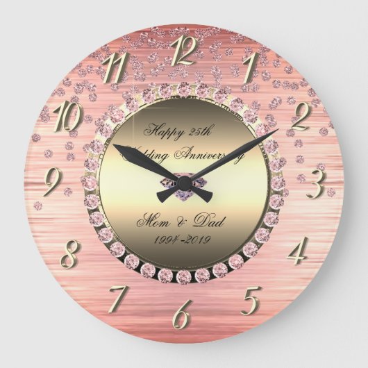 Elegante feestelijke diamanten 25e trouwdag grote klok (Voorkant)