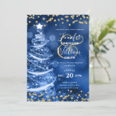 Elegante feestelijke gouden blauwe bruiloft kerstb kaart (Staand voorkant)