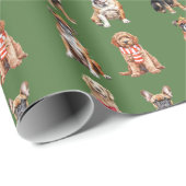Elegante feestelijke groene puppy hond Kerstmis Cadeaupapier (Rol Hoek)