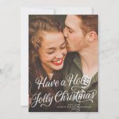 Elegante feestelijke Holly Jolly Kerstmis Script F Feestdagenkaart (Voorkant)
