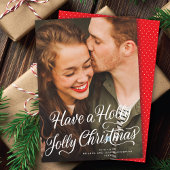 Elegante feestelijke Holly Jolly Kerstmis Script F Feestdagenkaart