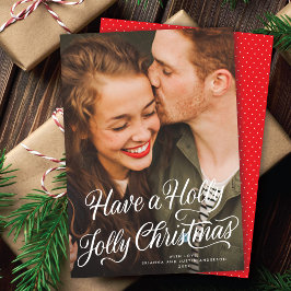 Elegante feestelijke Holly Jolly Kerstmis Script F Feestdagenkaart