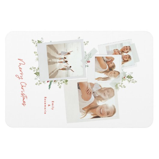 Elegante feestelijke kerst botanische foto album magneet (Horizontaal)