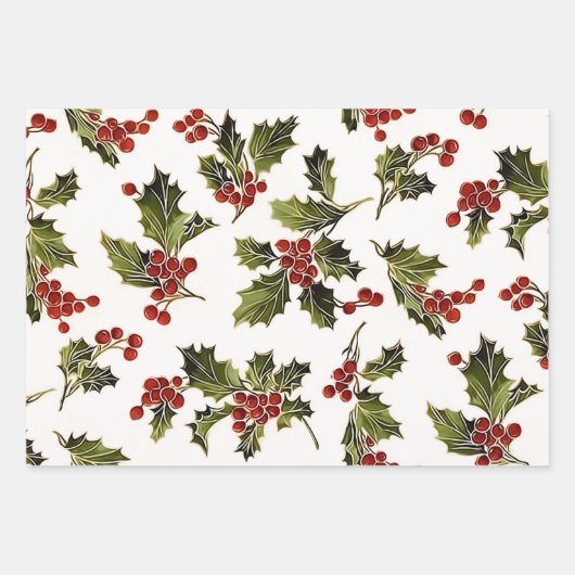 Elegante Feestelijke Kerst Plaid en Holly Inpakpapier Vel (Voorkant 2)