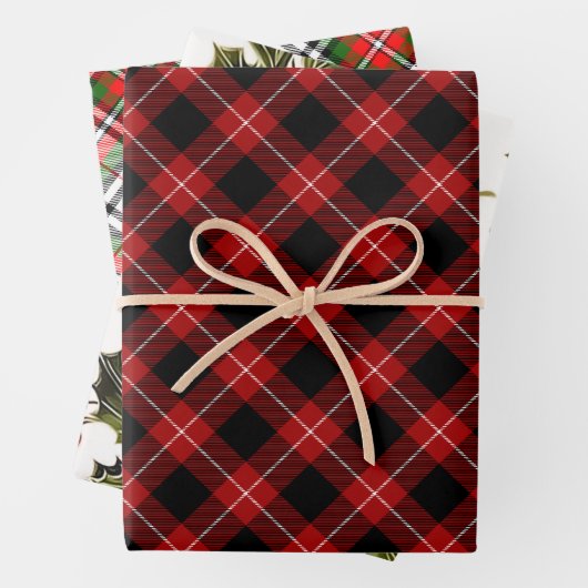 Elegante Feestelijke Kerst Plaid en Holly Inpakpapier Vel (In situ)