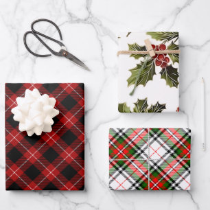 Elegante Feestelijke Kerst Plaid en Holly Inpakpapier Vel