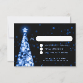 Elegante feestelijke kerstbruiloft RSVP blauw Kaartje