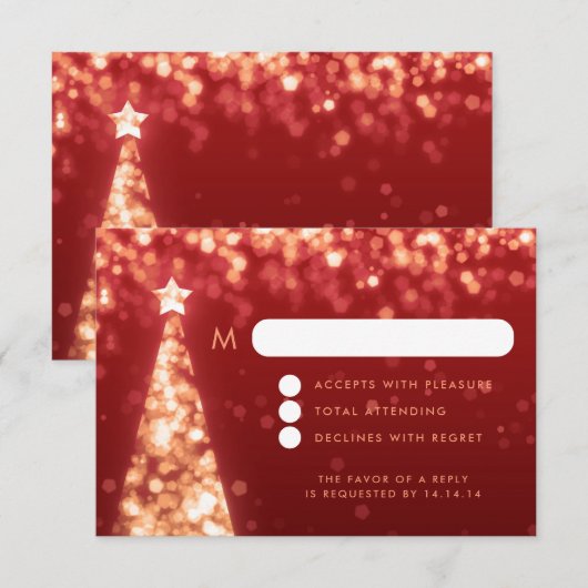 Elegante feestelijke kerstbruiloft RSVP Gold (Voorkant / Achterkant)