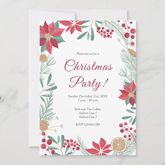 Elegante Feestelijke Kerstfeest Uitnodiging Kaart (Voorkant)