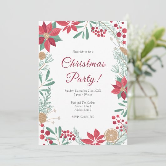 Elegante Feestelijke Kerstfeest Uitnodiging Kaart (Staand voorkant)