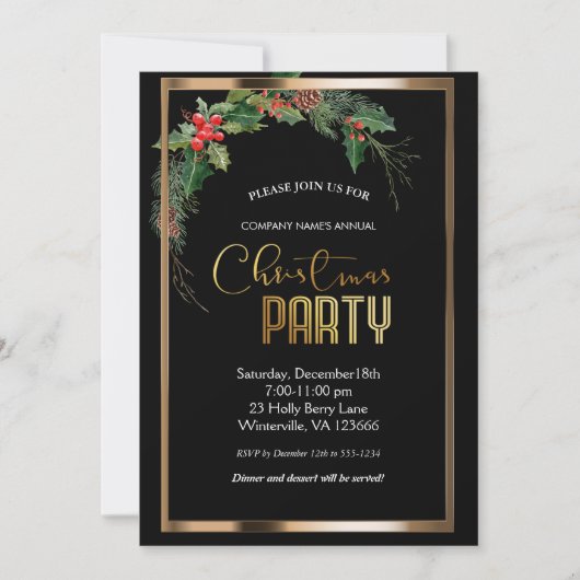 Elegante feestelijke kerstgouden uitnodiging (Voorkant)