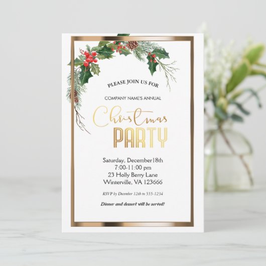 Elegante feestelijke kerstgouden uitnodiging (Staand voorkant)
