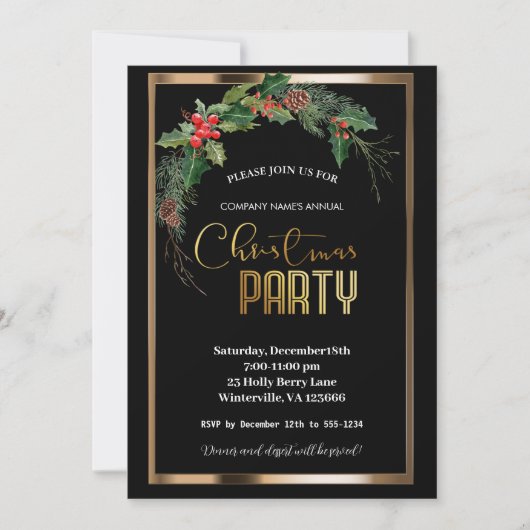 Elegante feestelijke kerstgouden uitnodiging (Voorkant)