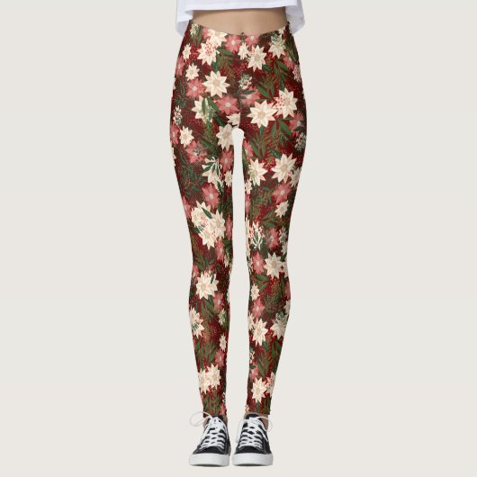 Elegante feestelijke kerstvakantie Poinsettia Leggings (Voorkant)