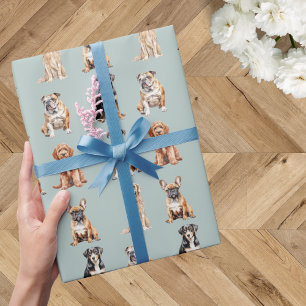 Elegante Feestelijke Lichtblauwe Hond Puppy Verjaa Cadeaupapier