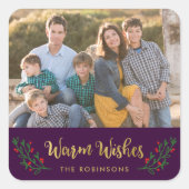 Elegante feestelijke loof warme wensen vakantie fo vierkante sticker (Voorkant)