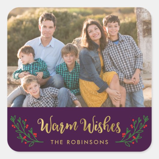 Elegante feestelijke loof warme wensen vakantie fo vierkante sticker (Voorkant)