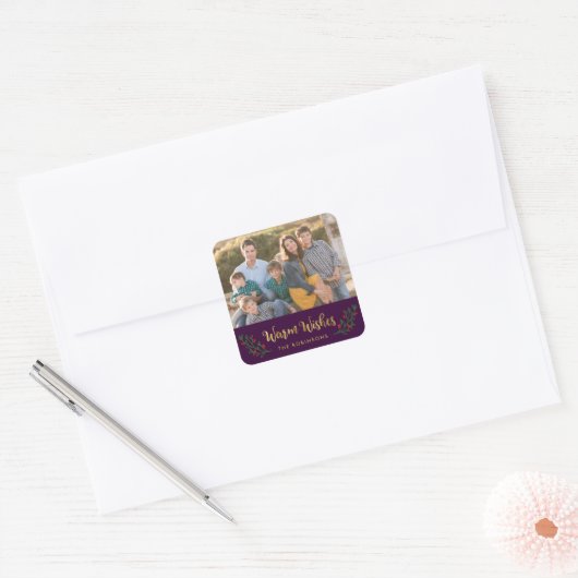 Elegante feestelijke loof warme wensen vakantie fo vierkante sticker (Envelop)