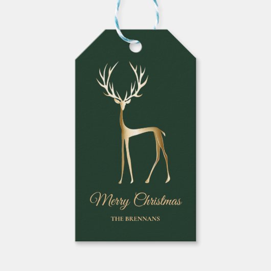 Elegante feestelijke minimale groene kerst rendier cadeaulabel (Voorkant)