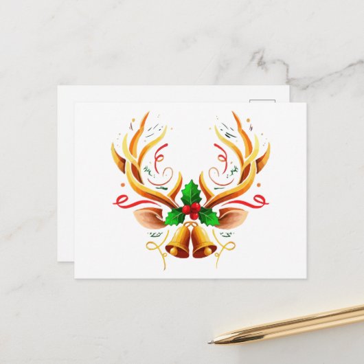 Elegante feestelijke rendiergewei |Moderne kerst Briefkaart (Voorkant / Achterkant in situ)