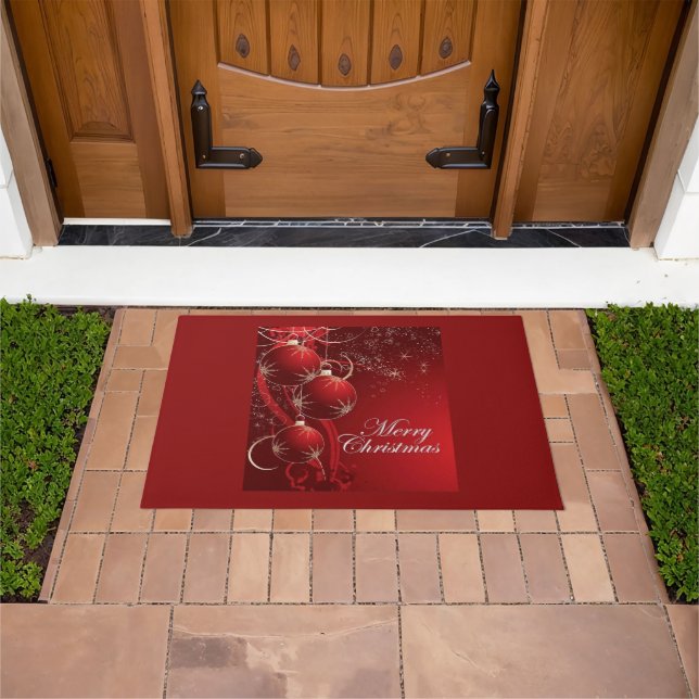 Elegante feestelijke rode en gouden vrolijke kerst deurmat (Buiten)