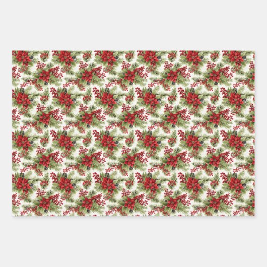 Elegante feestelijke rode & groene kerst botanisch inpakpapier vel (Voorkant 3)