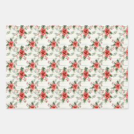 Elegante feestelijke rode & groene kerst gestreept inpakpapier vel