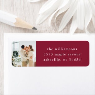 Elegante feestelijke rode vakantiefoto retouradres etiket