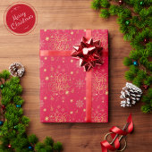Elegante Feestelijke Rood en Goud Vrolijk Kerstfee Cadeaupapier
