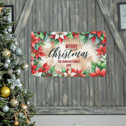 Elegante feestelijke rood-witte poinsettia kerst spandoek