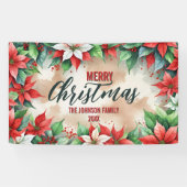Elegante feestelijke rood-witte poinsettia kerst spandoek (Horizontaal)