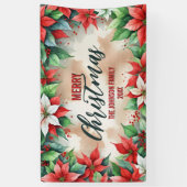 Elegante feestelijke rood-witte poinsettia kerst spandoek (Verticaal)