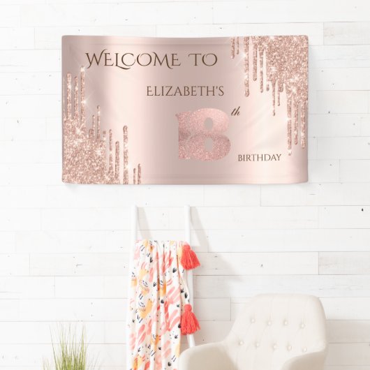 Elegante feestelijke Roos Gold Drips Verjaardag Spandoek (Insitu)