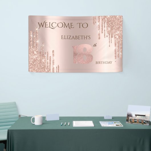 Elegante feestelijke Roos Gold Drips Verjaardag Spandoek (Beurs)