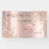 Elegante feestelijke Roos Gold Drips Verjaardag Spandoek (Horizontaal)