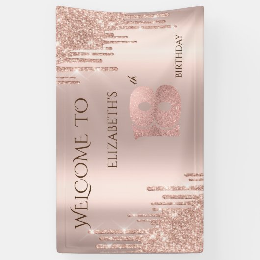 Elegante feestelijke Roos Gold Drips Verjaardag Spandoek (Verticaal)