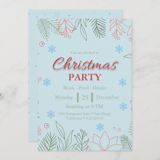 Elegante Feestelijke Uitnodiging van het Kerstmisf (Voorkant / Achterkant)