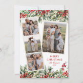Elegante feestelijke vijf foto groen feestdagenkaart (Voorkant)