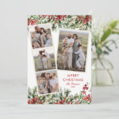 Elegante feestelijke vijf foto groen feestdagenkaart (Staand voorkant)