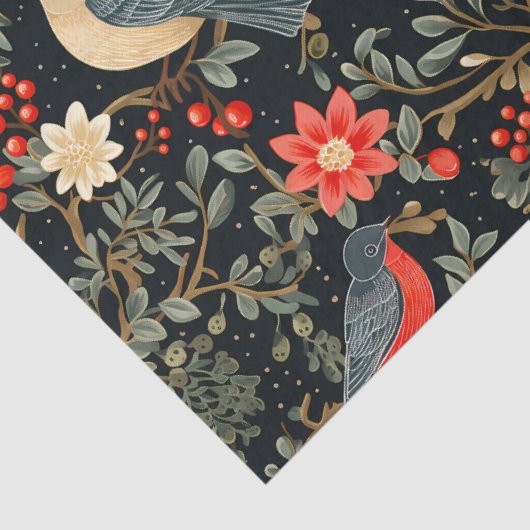Elegante Feestelijke Vogels & Bloemen Kerstmis Dec Tissuepapier (Detail)