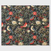 Elegante feestelijke vogels & bloemenkerst cadeaupapier (Vlak)