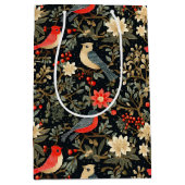 Elegante feestelijke vogels & bloemenkerst medium cadeauzakje (Voorkant)
