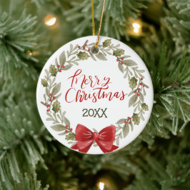 Elegante feestelijke vrolijke kerst krans rode boo keramisch ornament