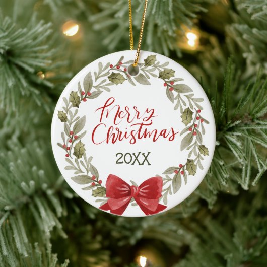 Elegante feestelijke vrolijke kerst krans rode boo keramisch ornament (Boom)