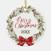 Elegante feestelijke vrolijke kerst krans rode boo keramisch ornament (Voorkant)