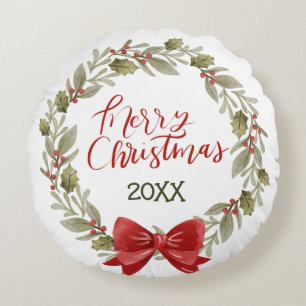 Elegante feestelijke vrolijke kerst krans rode boo rond kussen