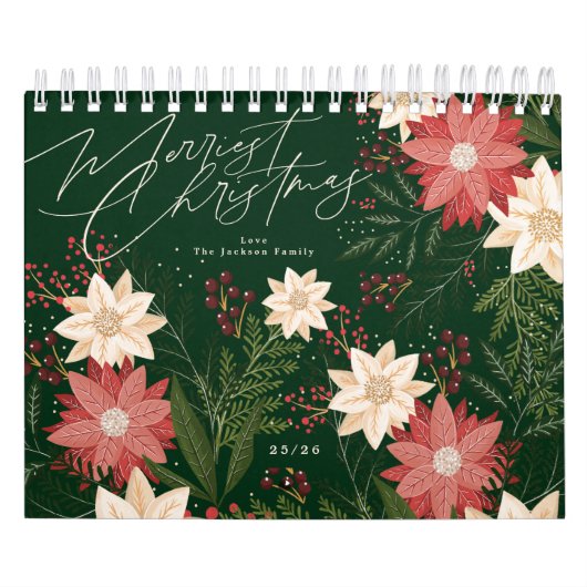 Elegante Feestelijke Vrolijke Kerstmis Poinsettia  Kalender (Hoes)