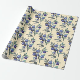 Elegante Feestelijke Waterverf Blauwe Berries op B Cadeaupapier