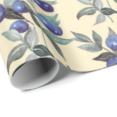 Elegante Feestelijke Waterverf Blauwe Berries op B Cadeaupapier (Rol Hoek)